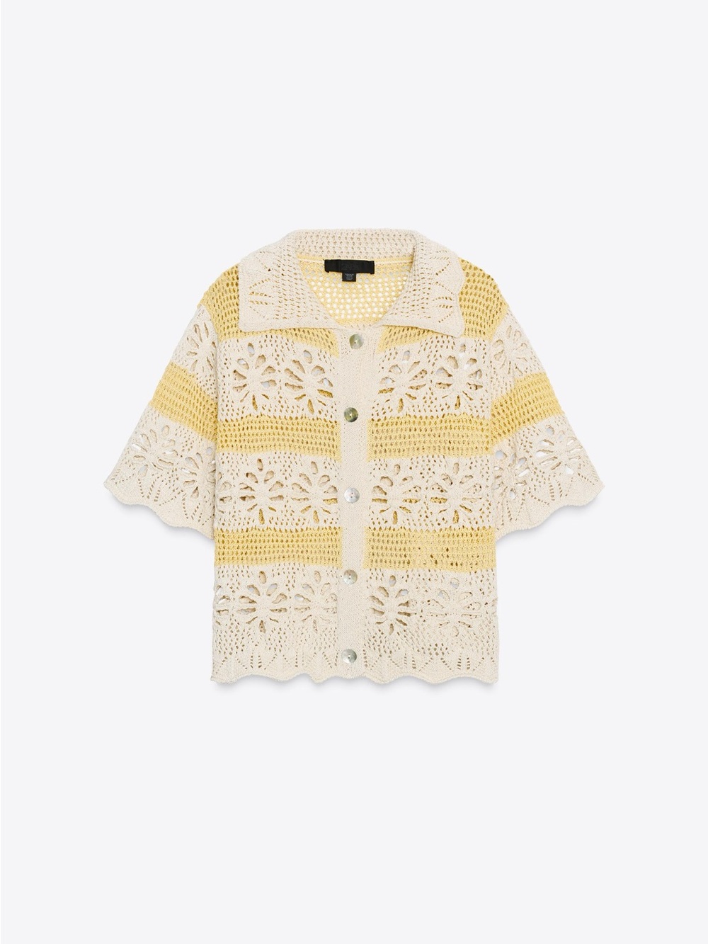 Zara Cream and Yellow Crochet Short-Sleeve Cardigan